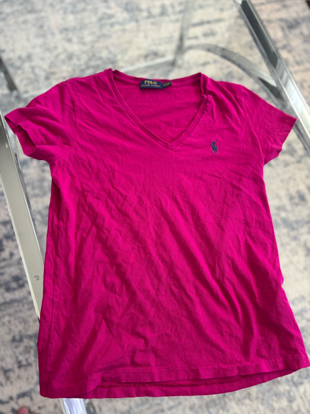 Polo by Ralph Lauren Women's V-Neck Tee - Fuchsia small